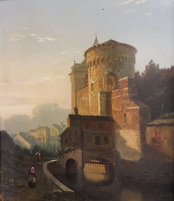 Kasteeltoren Met Op De Voorgrond Een Dame