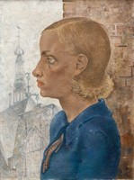 Meisjesportret (Riek)' / Portrait of Riek Heijens, with the Amsterdam Westerkerk in the background