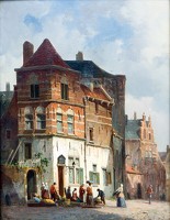 Oud Hollands stadsgezicht / Vegetable sellers in an old Dutch town