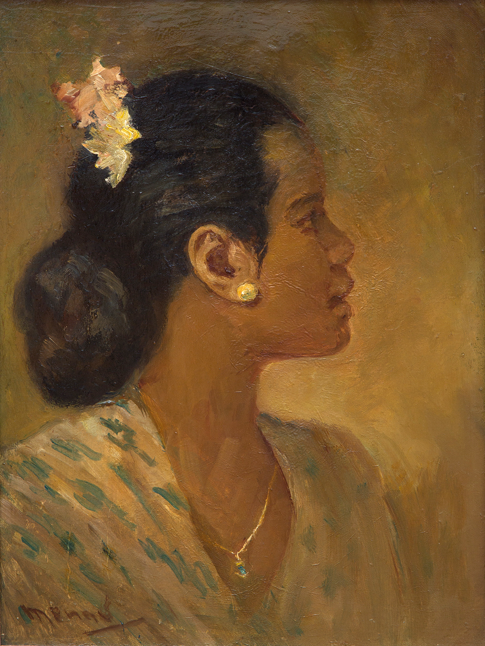 Portrait of a Javanese woman with flower in hair