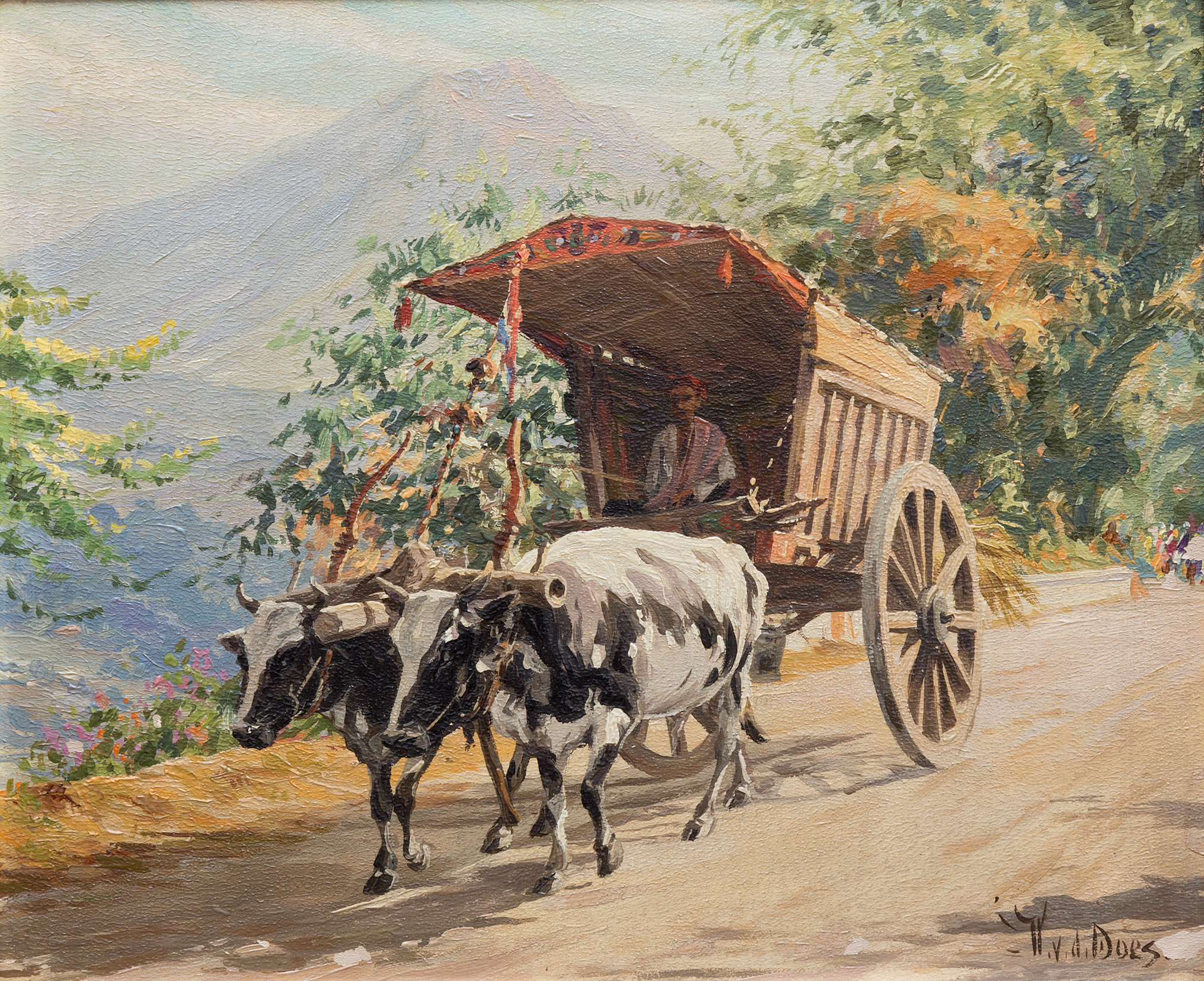 Ox cart in Indonesian landscape