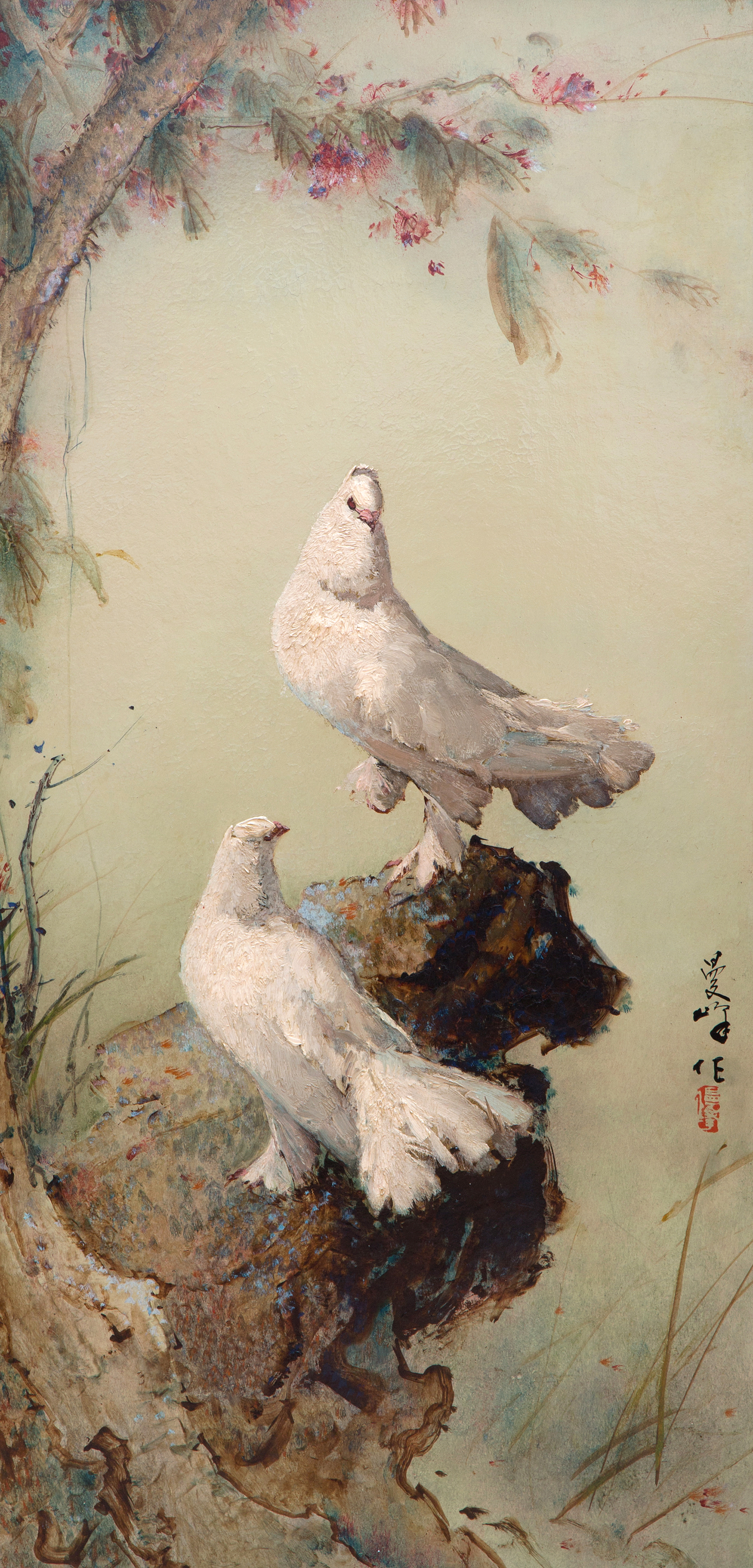 Two doves under a blossoming branch Two doves under a blossoming branch