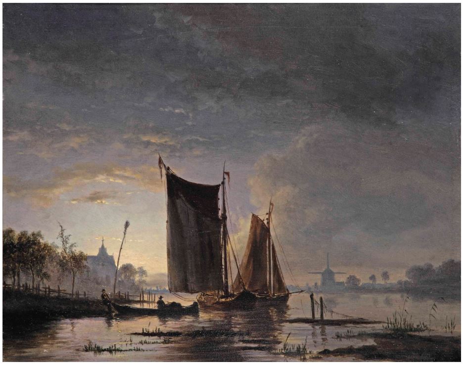 Boats on a moonlit river