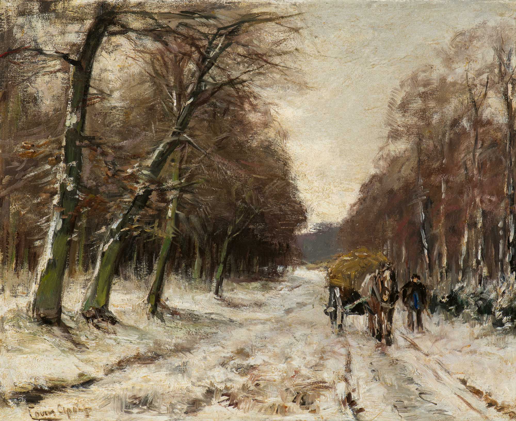 Man with hay cart in the snow