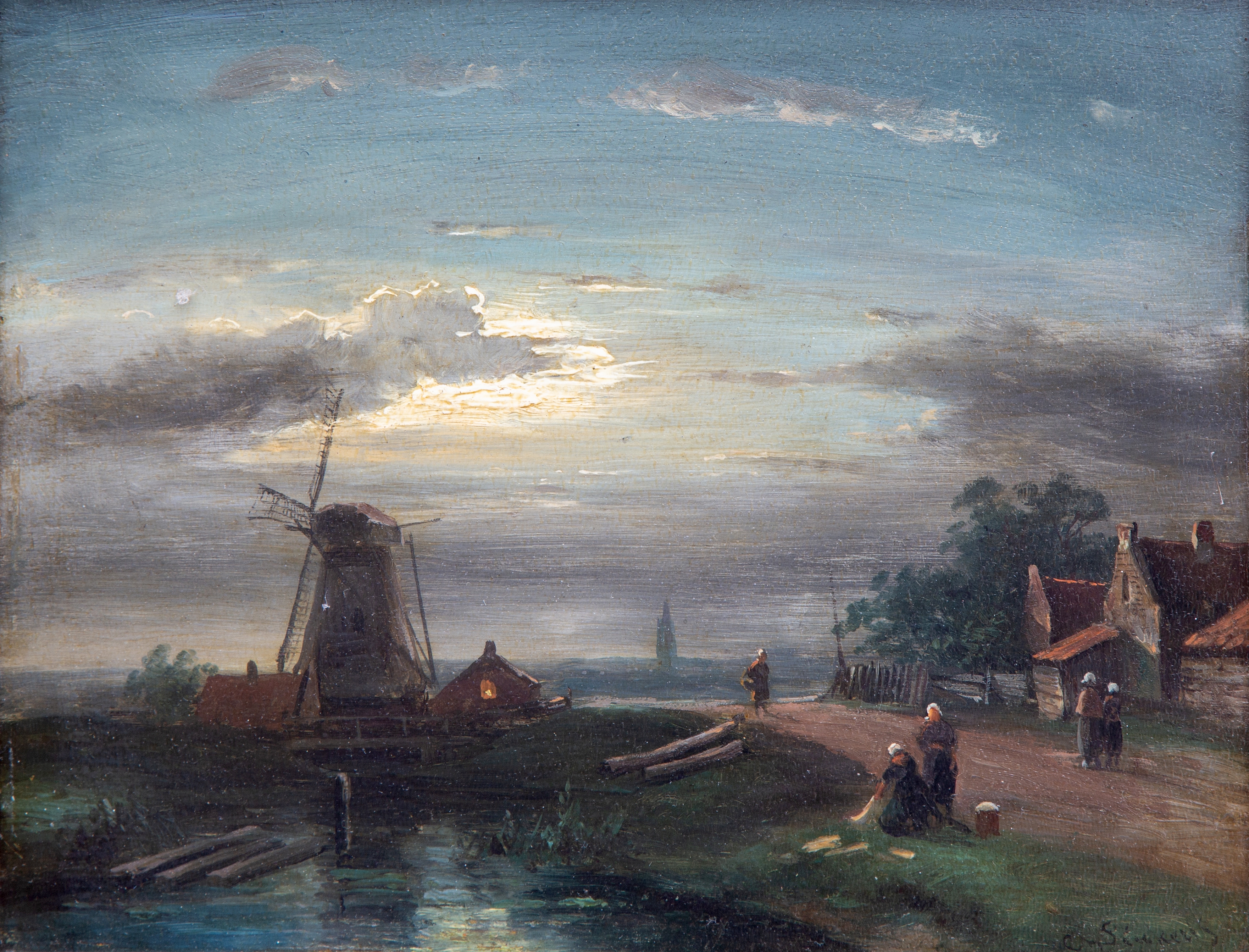 A moonlit landscape near the mill