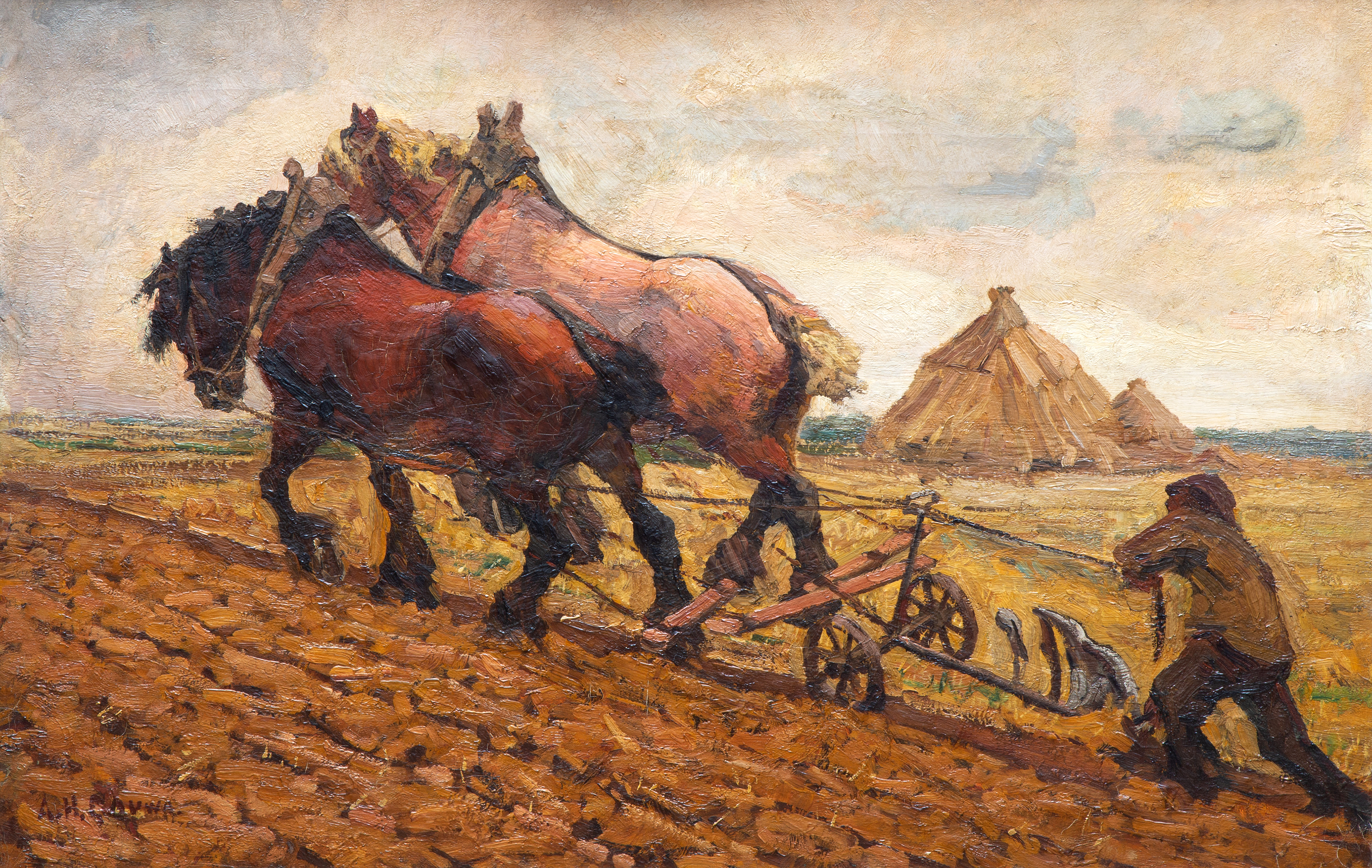 Ploughing horses