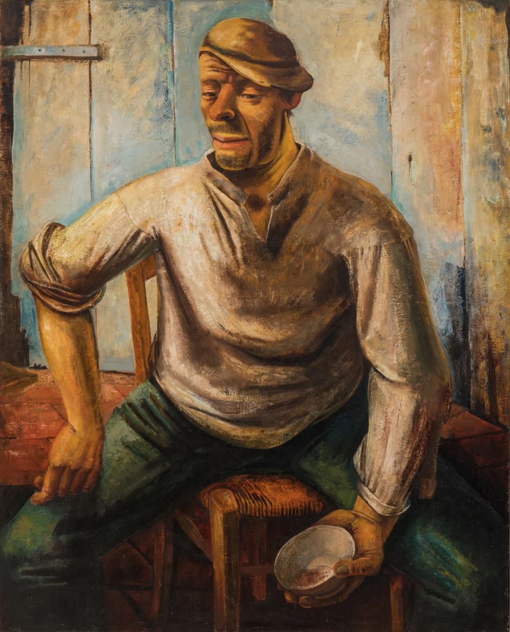 Rustende boer met kom / Resting farmer holding a cup