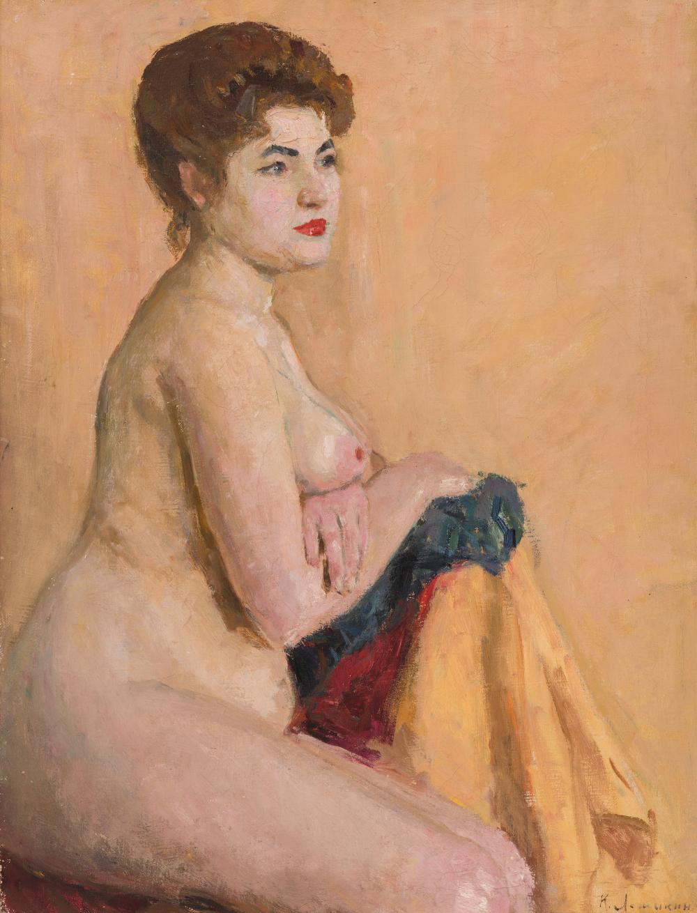 Seated Nude With Red Scarf (C. 1940)