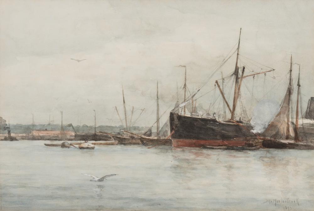 Ships moored in harbour (1893)