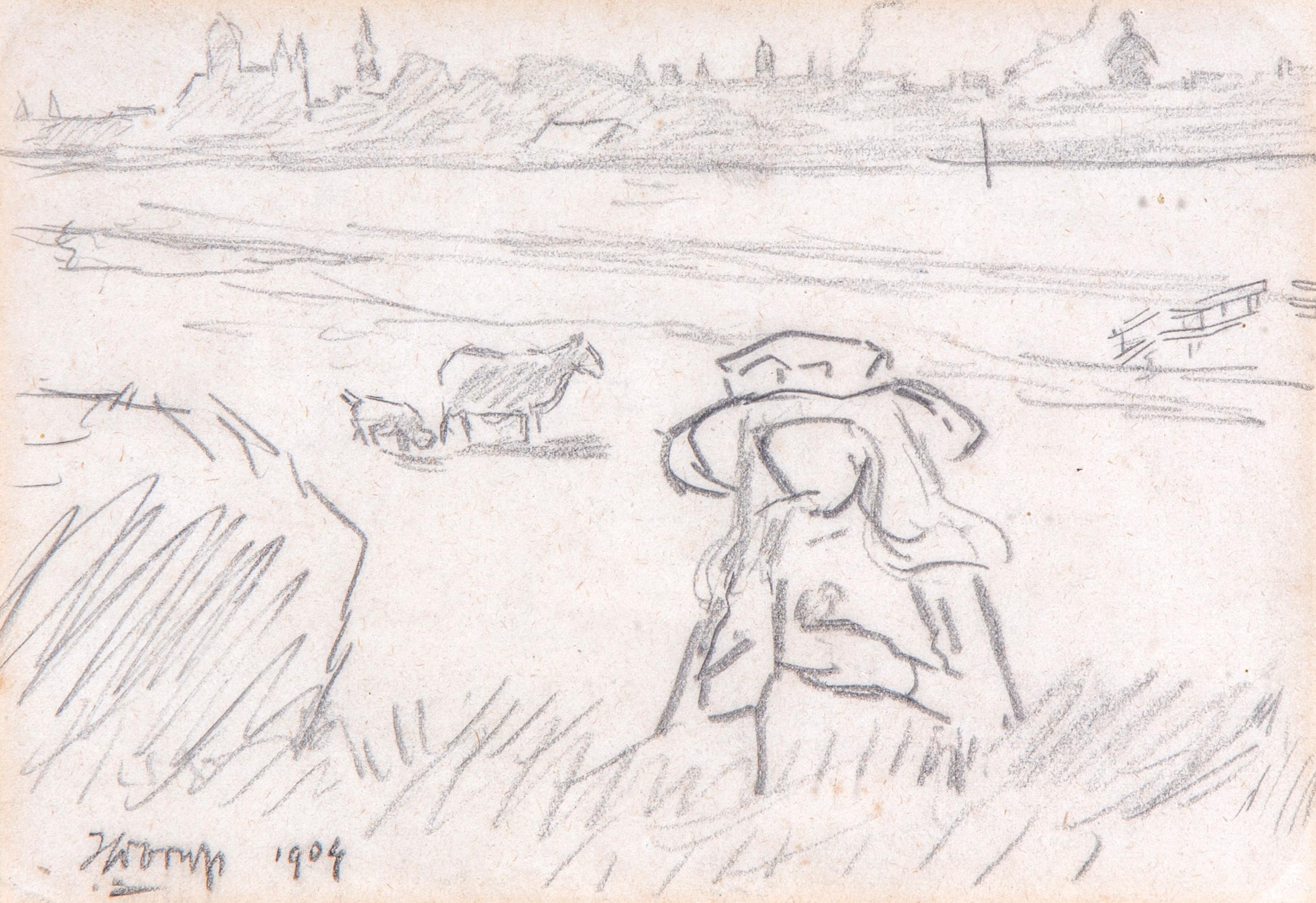 A girl playing in a meadow, possibly in Amsterdam with the Sint Nicolaaskerk in the background A girl playing in a meadow, possibly in Amsterdam with the Sint Nicolaaskerk in the background