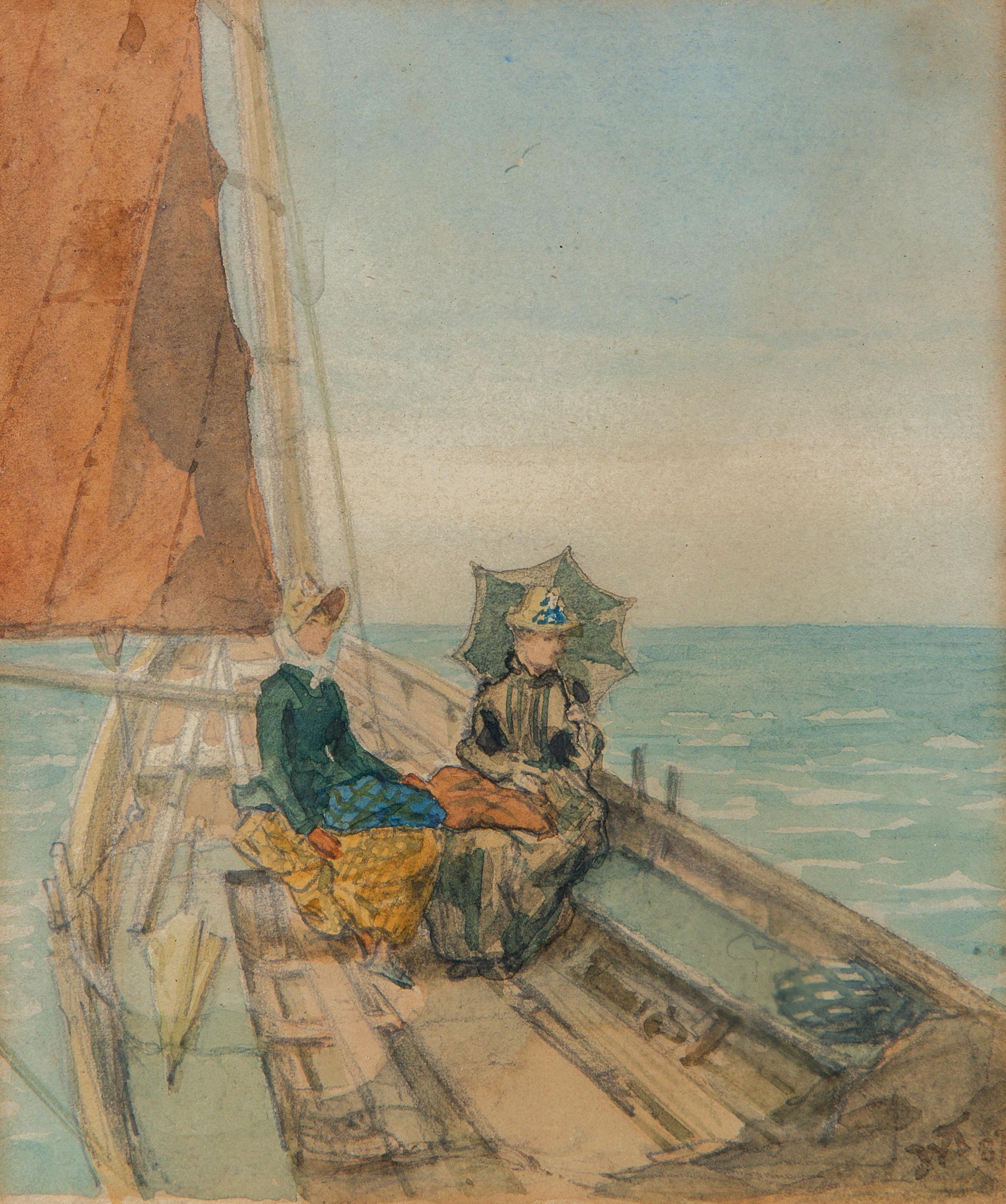 Two elegant ladies enjoying a day at sea Two elegant ladies enjoying a day at sea