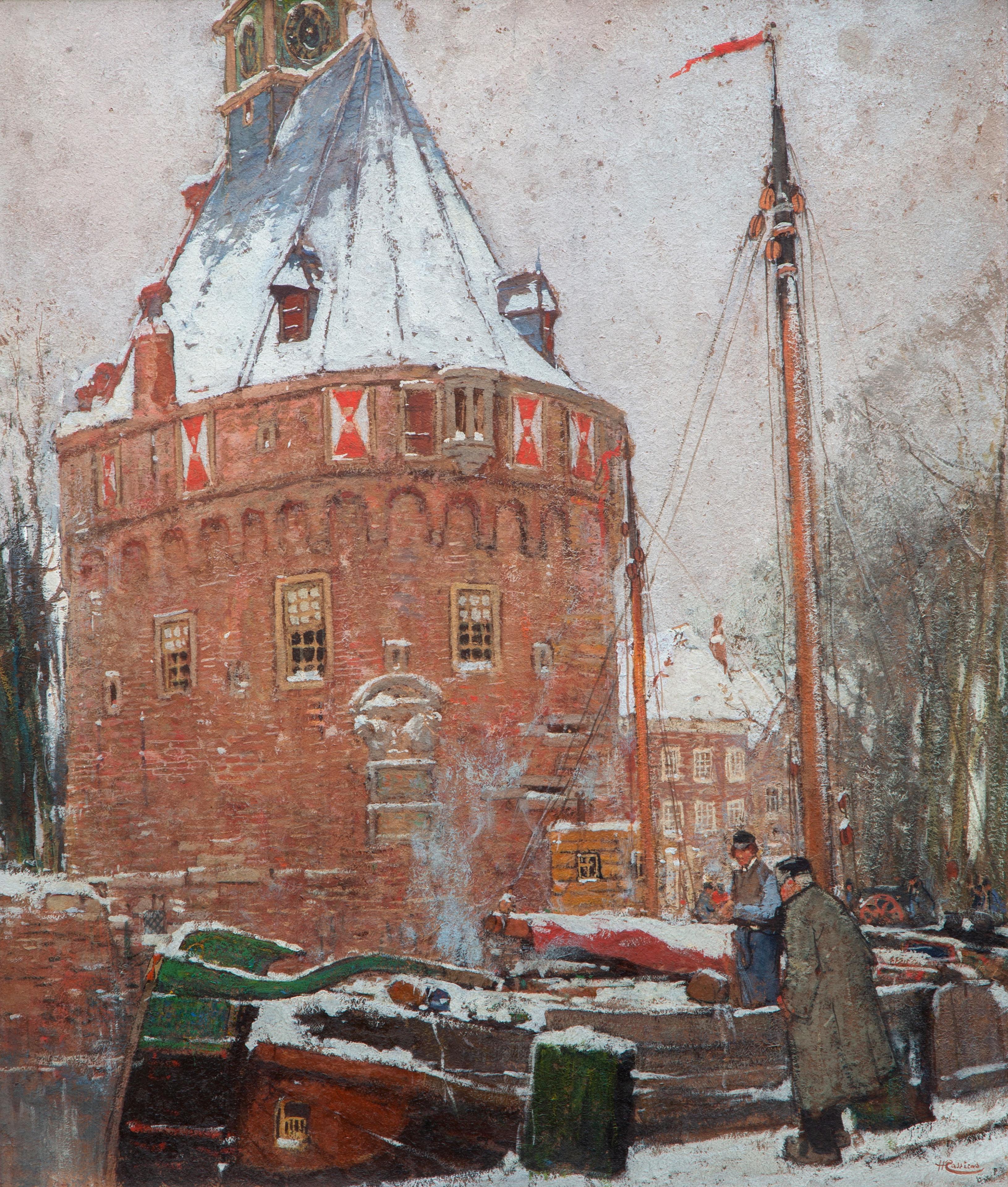 Een wintergezicht op de Hoofdtoren in Hoorn