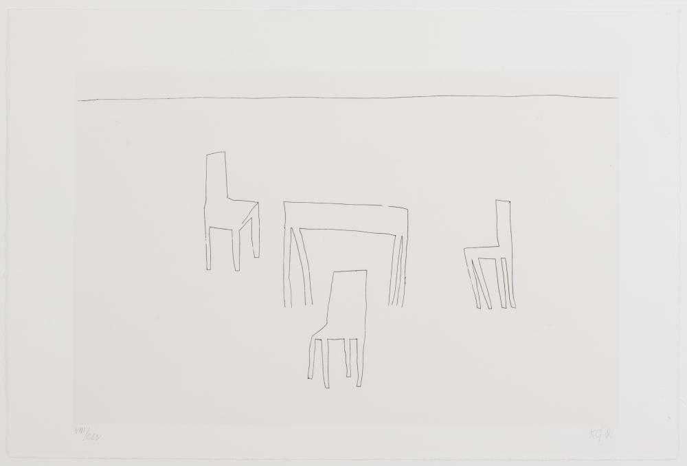 Three chairs around a table (1981)