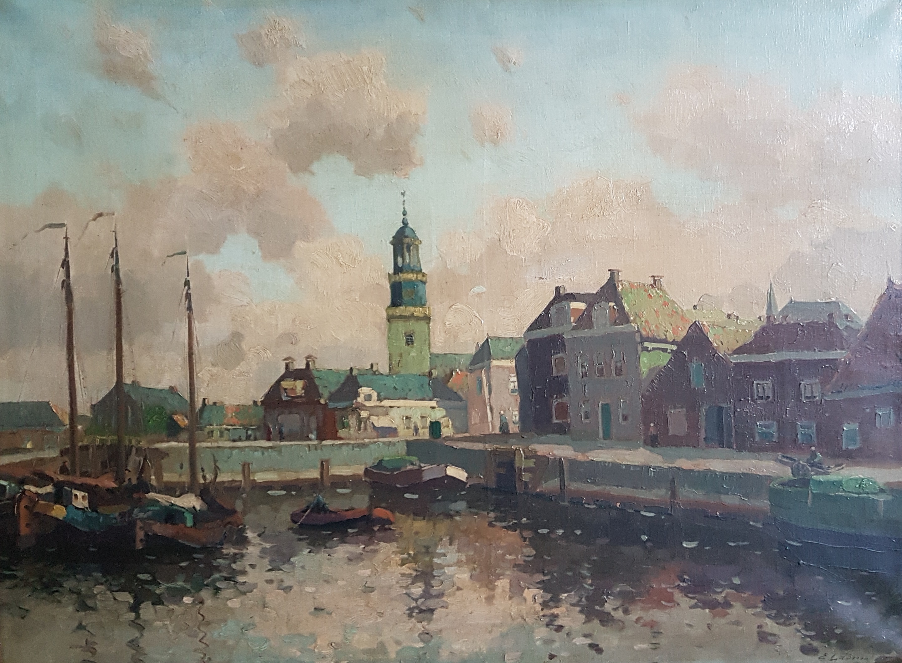 Gezicht op de haven van Harlingen met vuurtoren Gezicht op de haven van Harlingen met vuurtoren