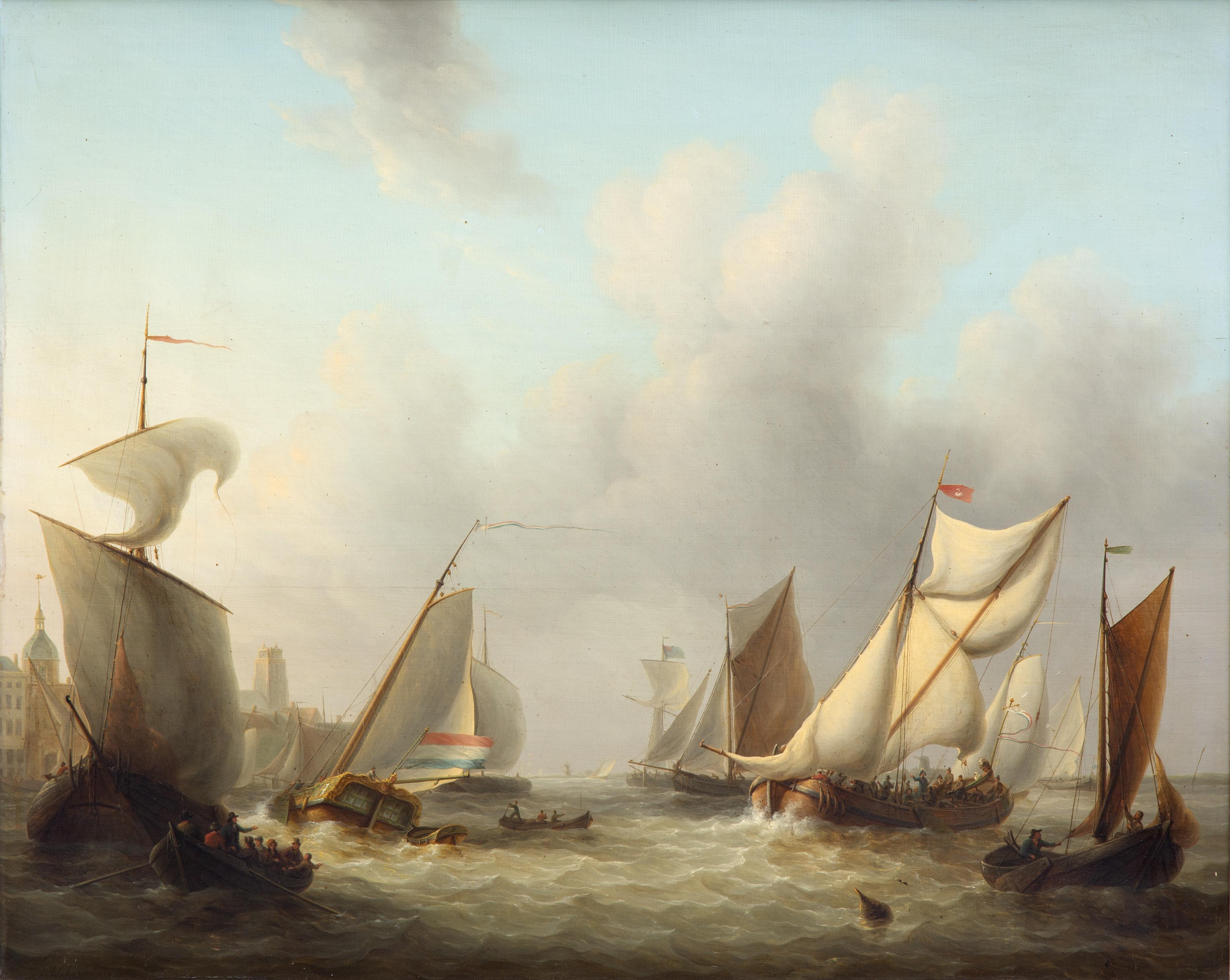 A French barge and various other ships near Dordrecht