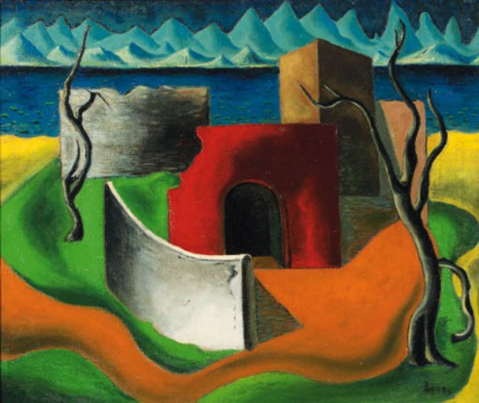 Landscape with a red house