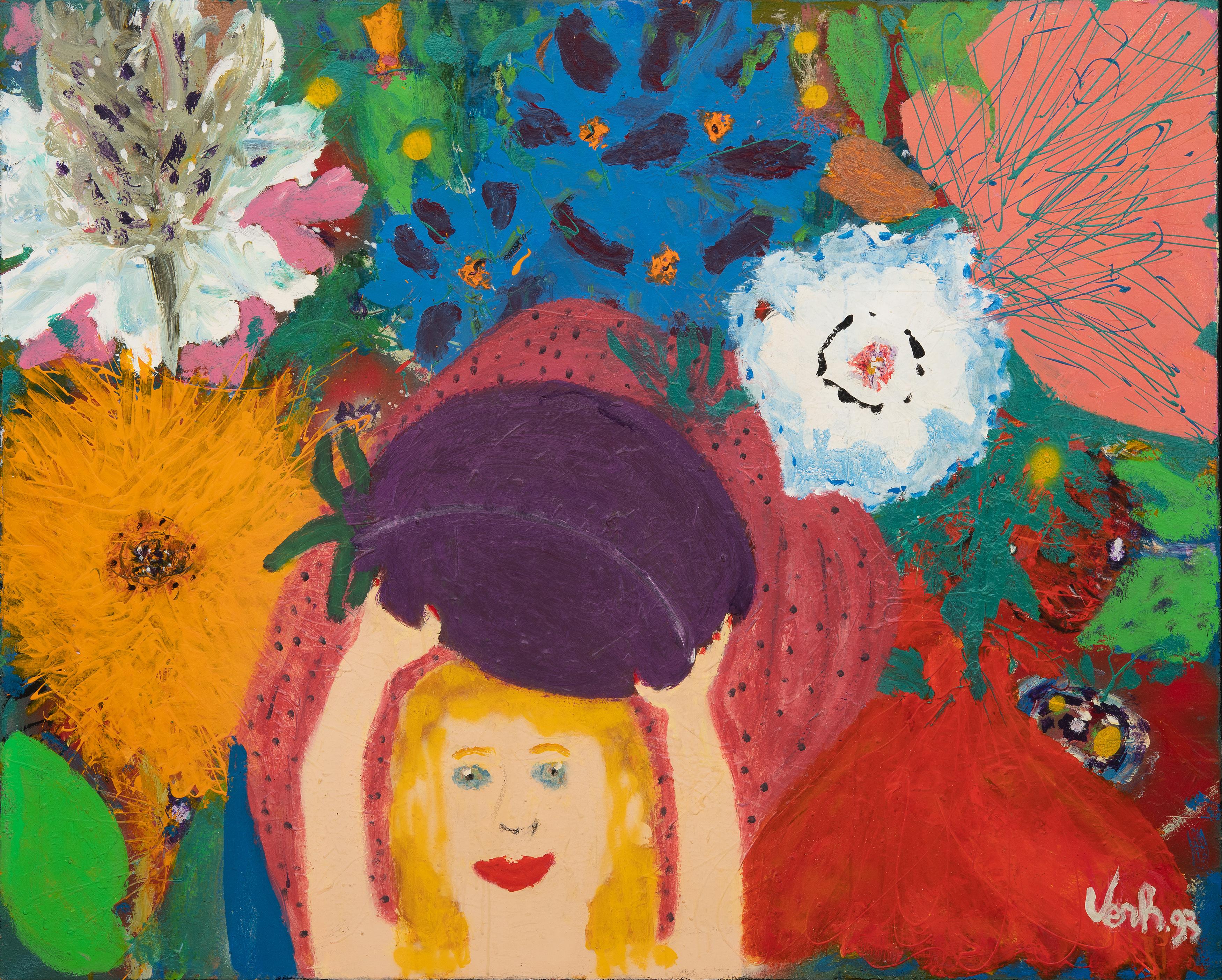 Cheering girl with in garden (1993)