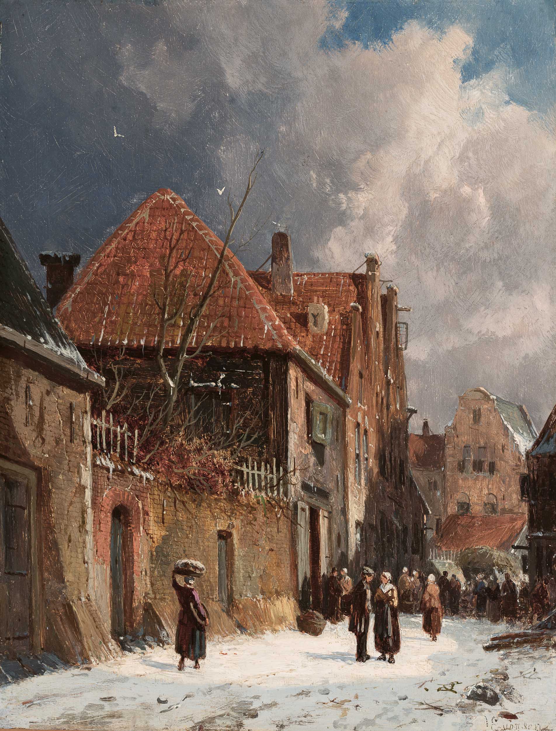 Figures in the Snow Covered Streets of a Dutch Town Figures in the Snow Covered Streets of a Dutch Town