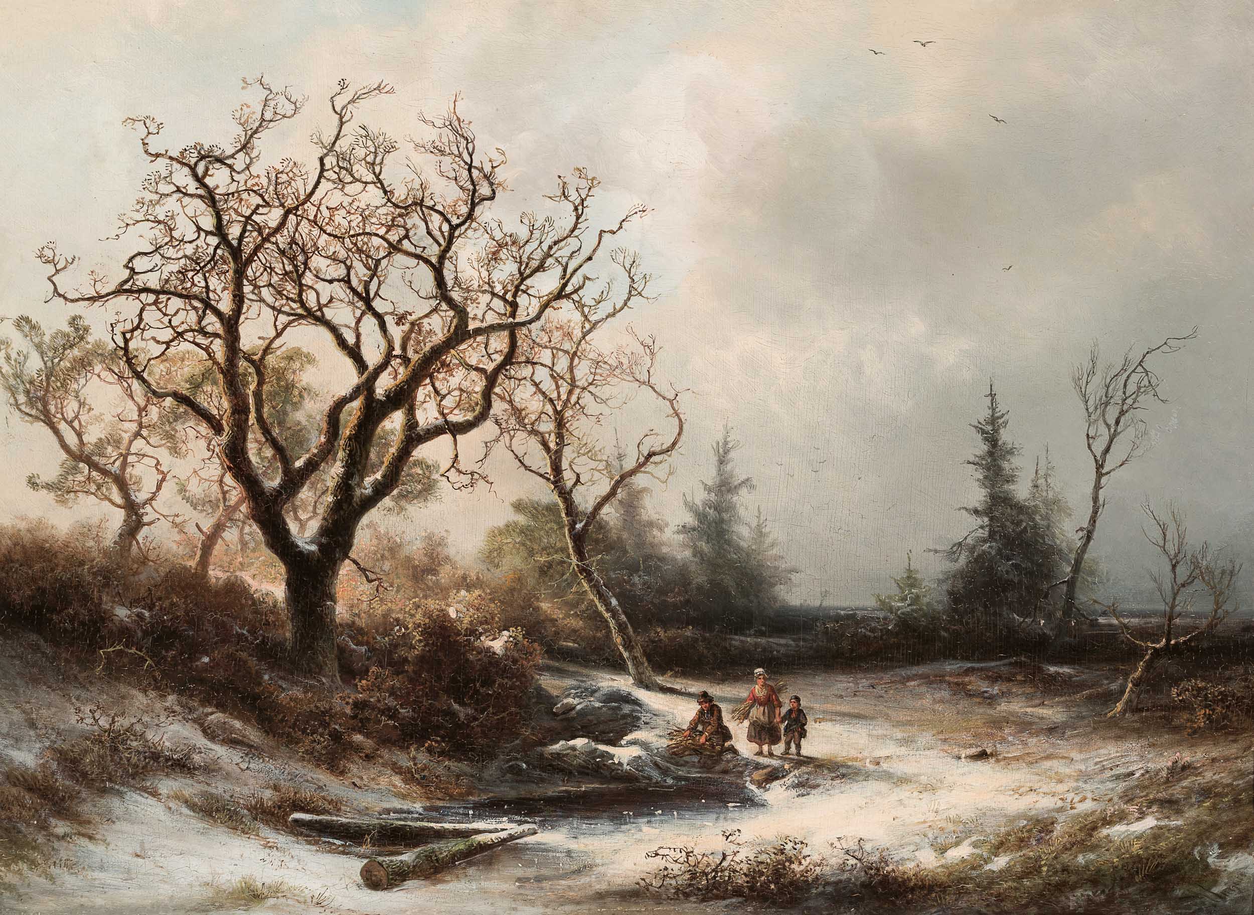 Wood Gatherers in a Snowy Landscape