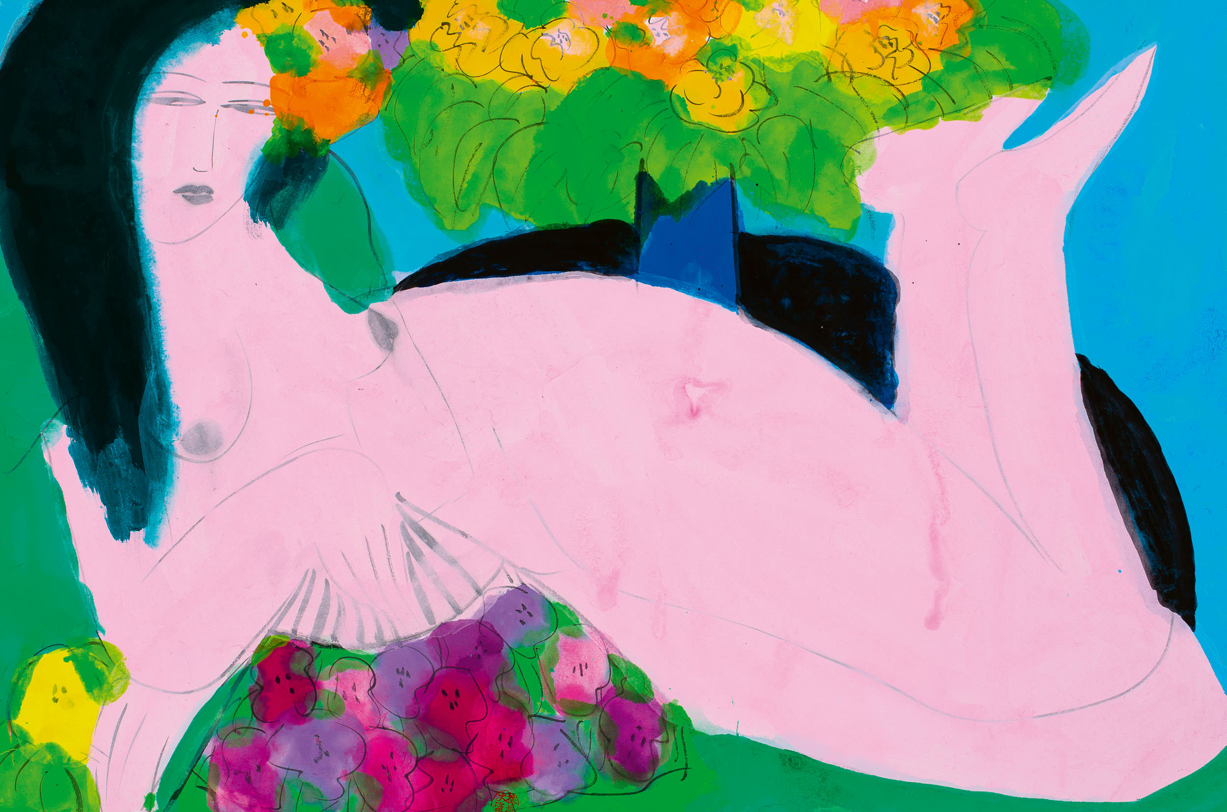 Reclining Nude With Flowers