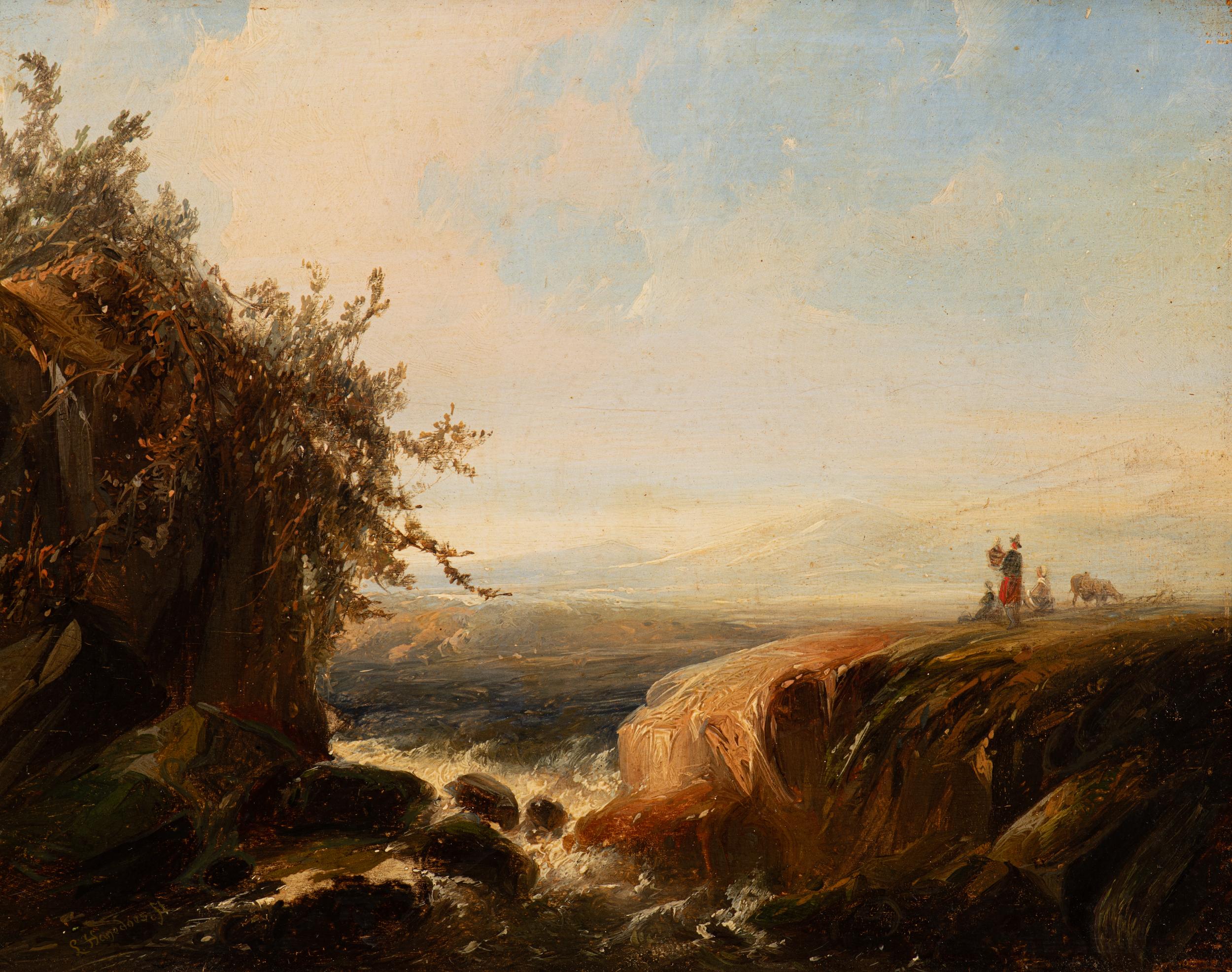 Berglandschap in de Pyreneeën met enkele figuren / Mountain landscape in the Pyrenees with figures