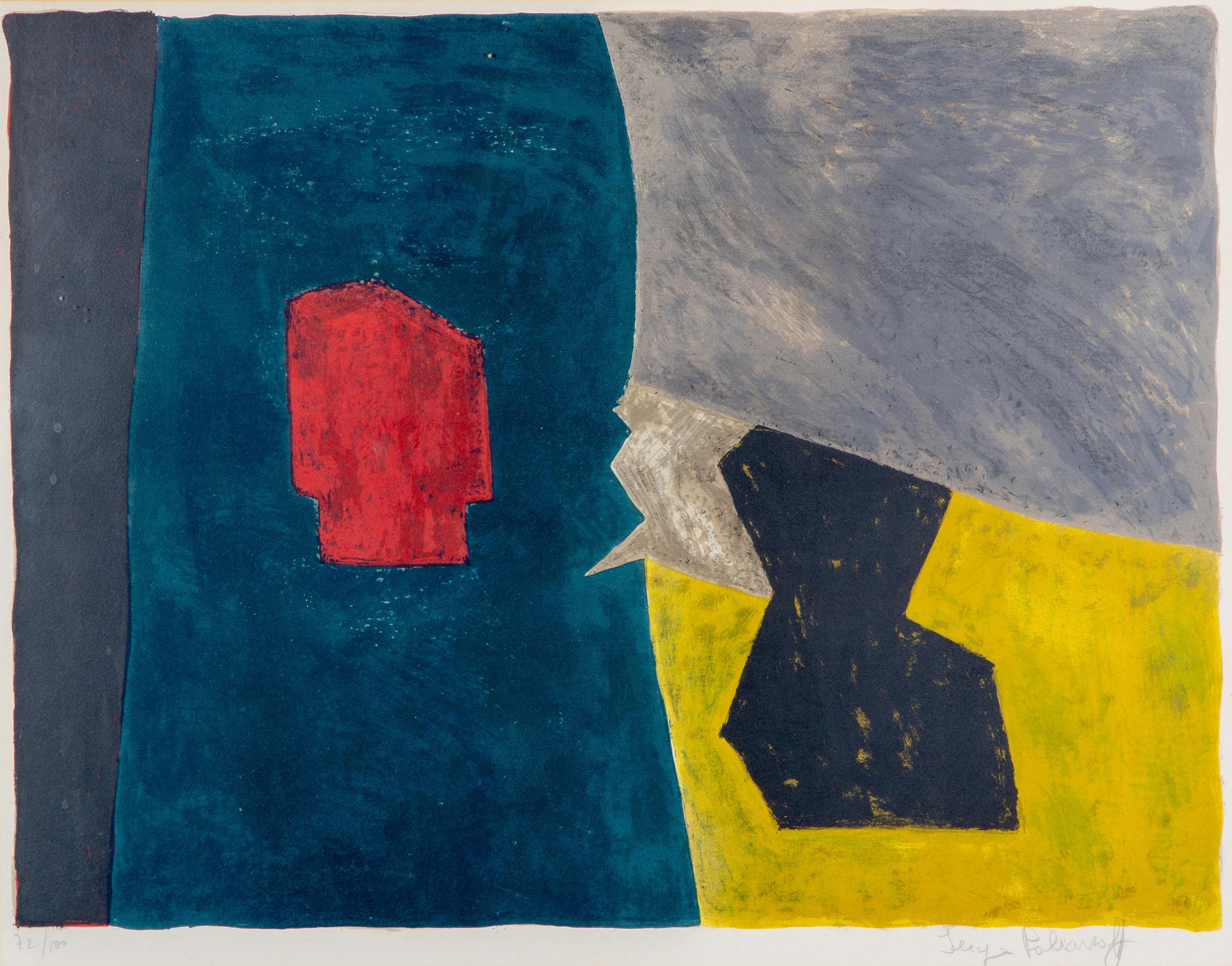 Composition bleue, jaune et grise (Composition in blue, yellow and grey)