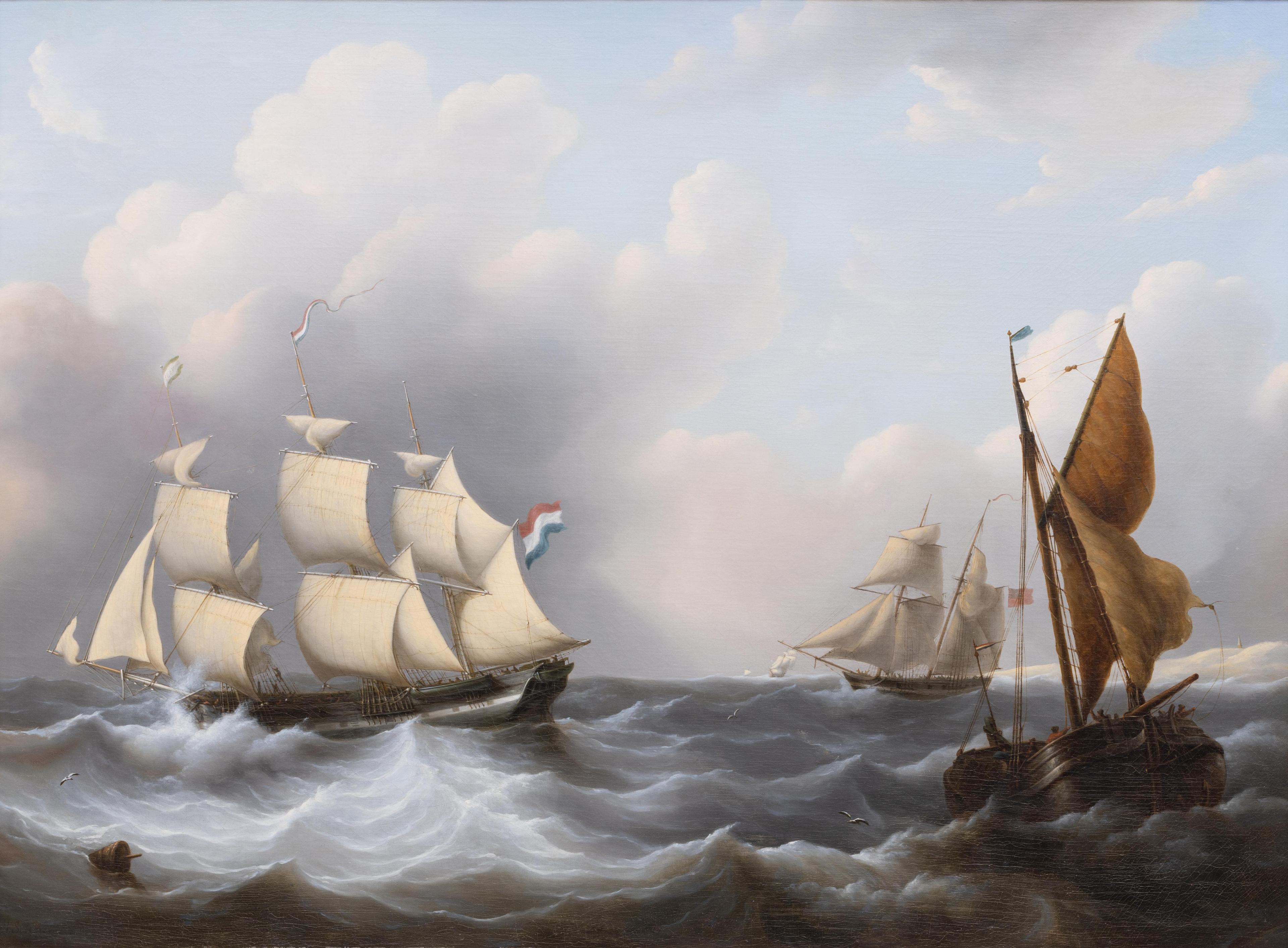 A Dutch three-master on choppy waters