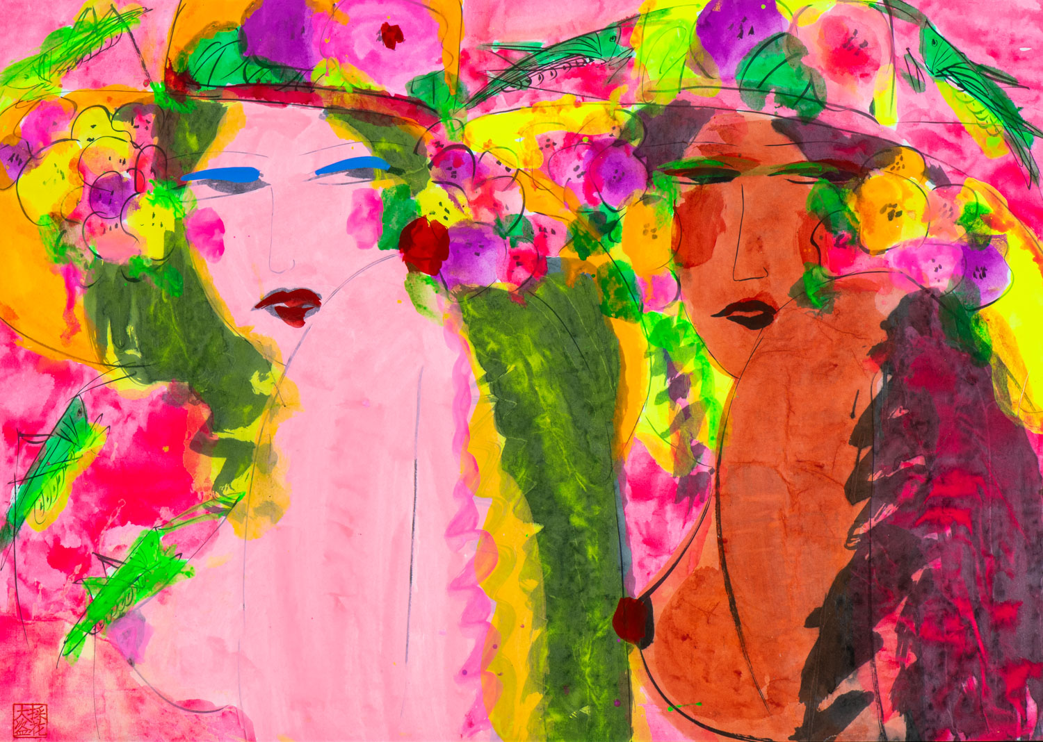 Two Ladies With Flowers