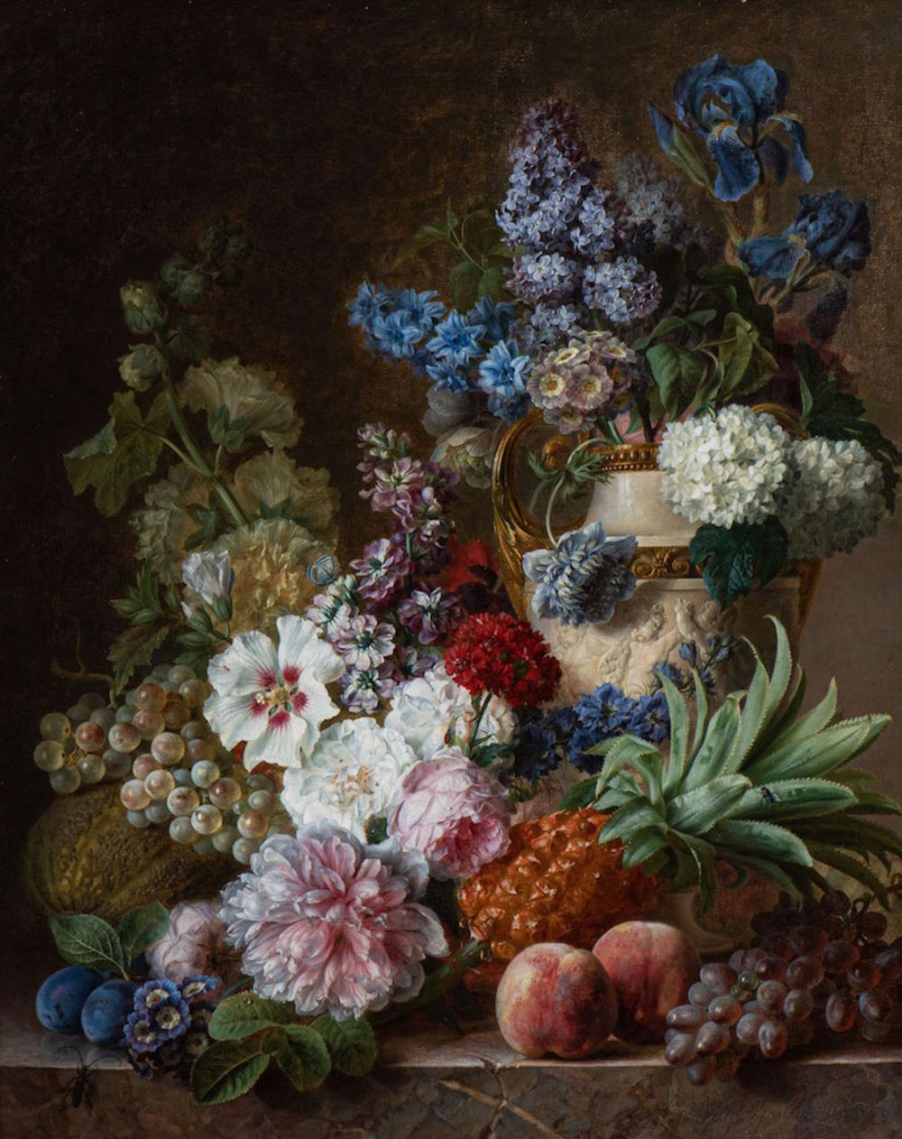 Still life with flowers, fruit and a vase on a marble ledge (1779) Still life with flowers, fruit and a vase on a marble ledge (1779)