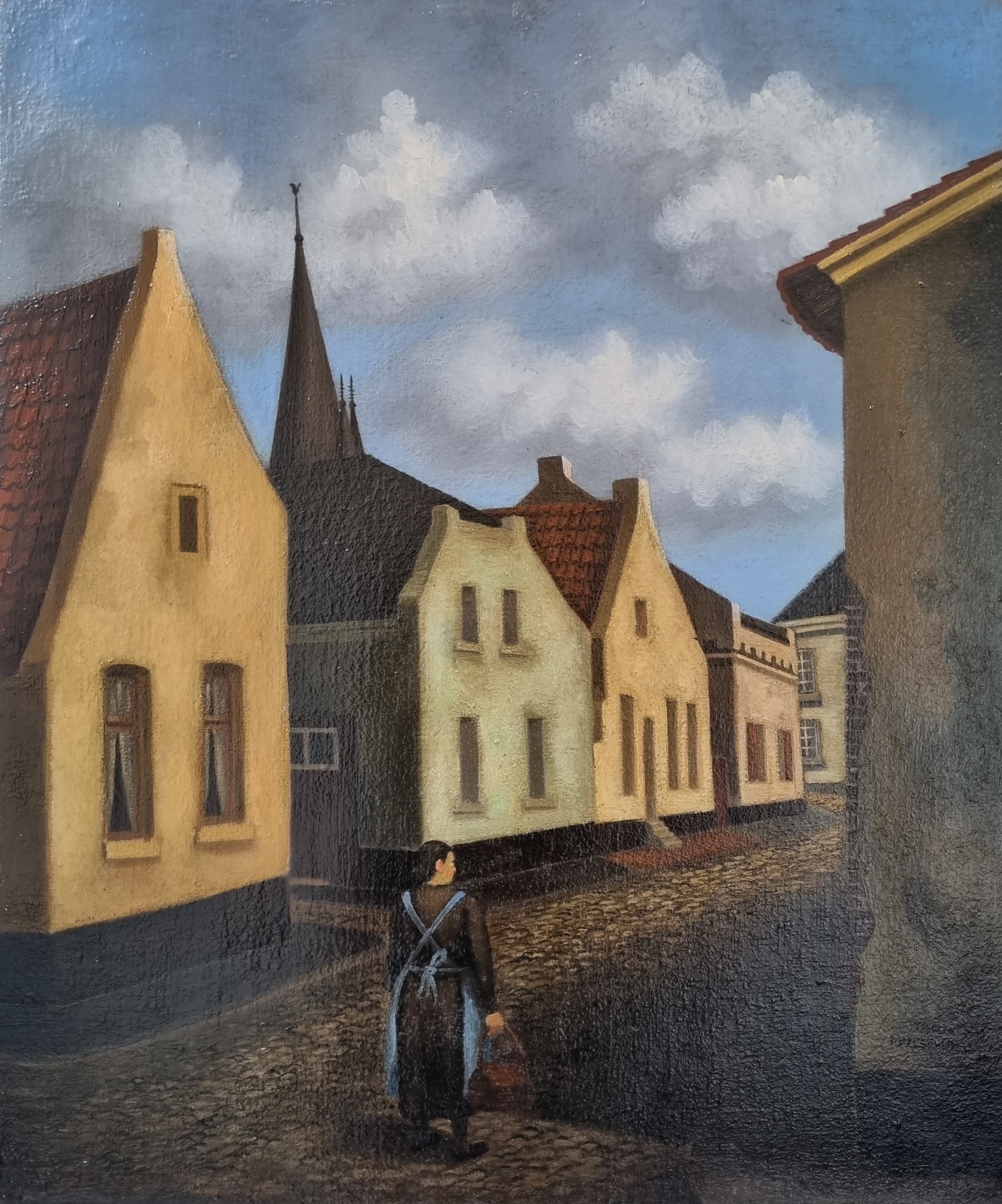 Huisvrouw in straatje te Thorn Huisvrouw in straatje te Thorn