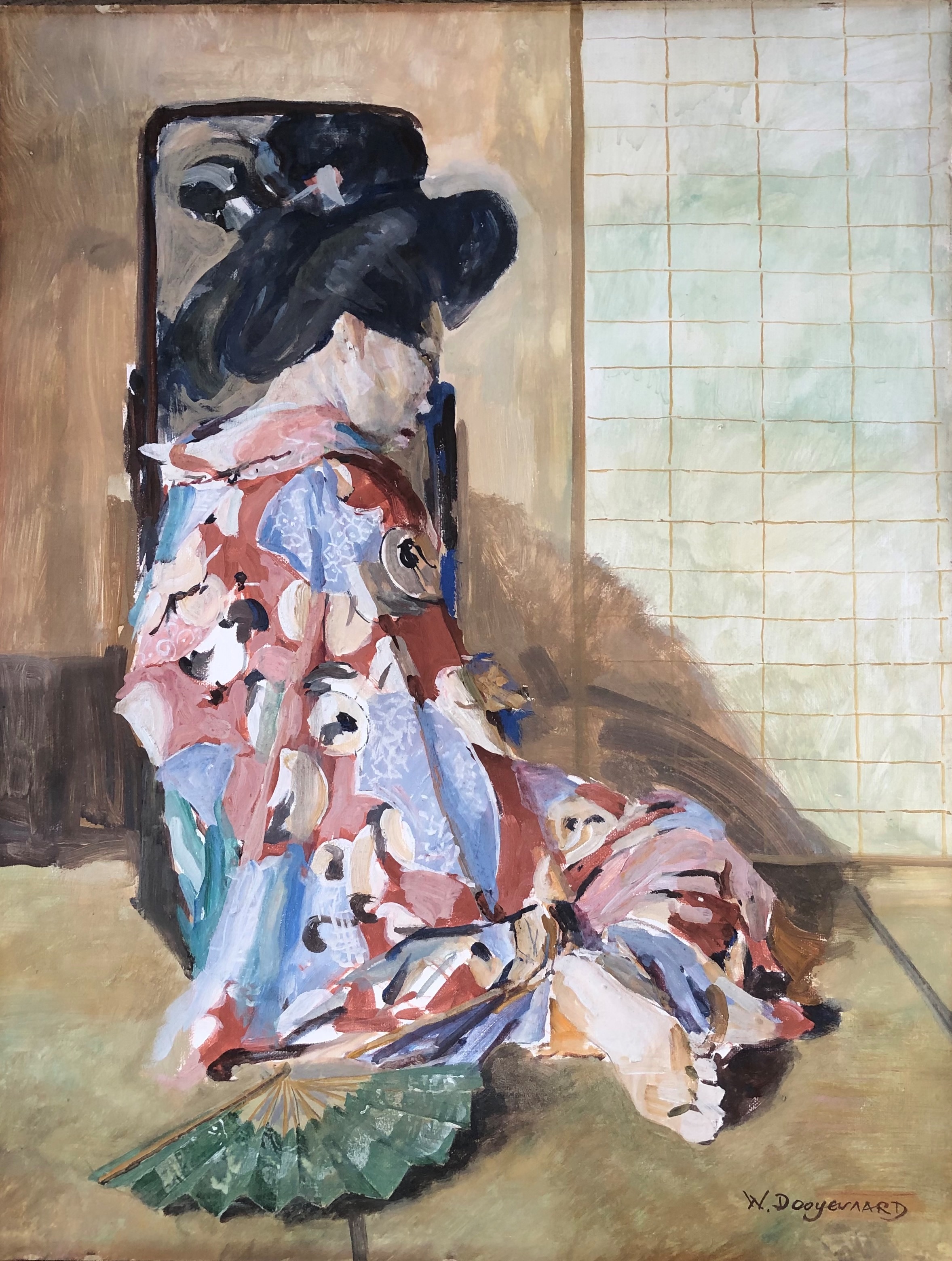 Geisha met waaier voor spiegel (ca 1931)