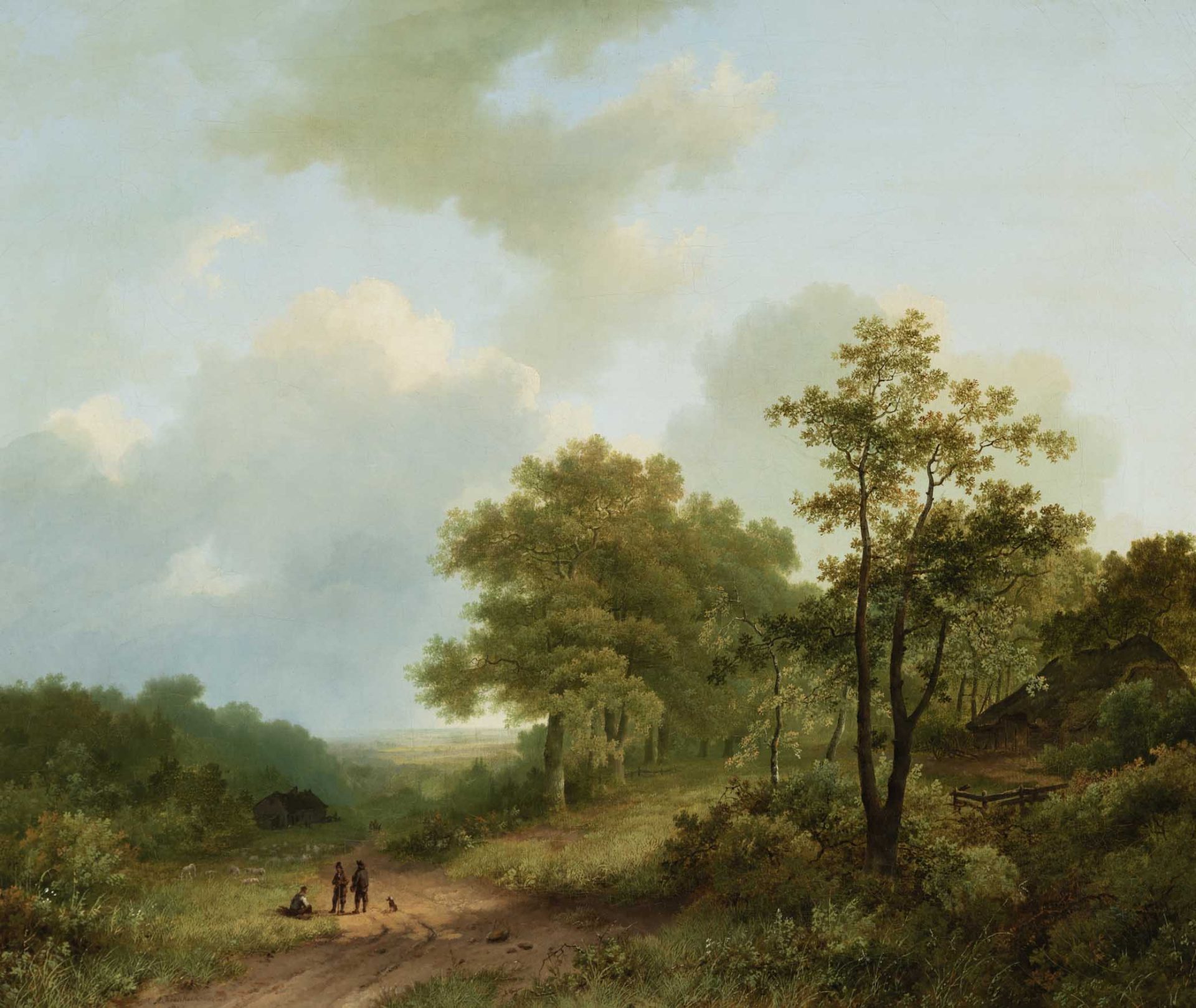 Shepherd with his Flock and Figures in a wooded Landscape (1838)
