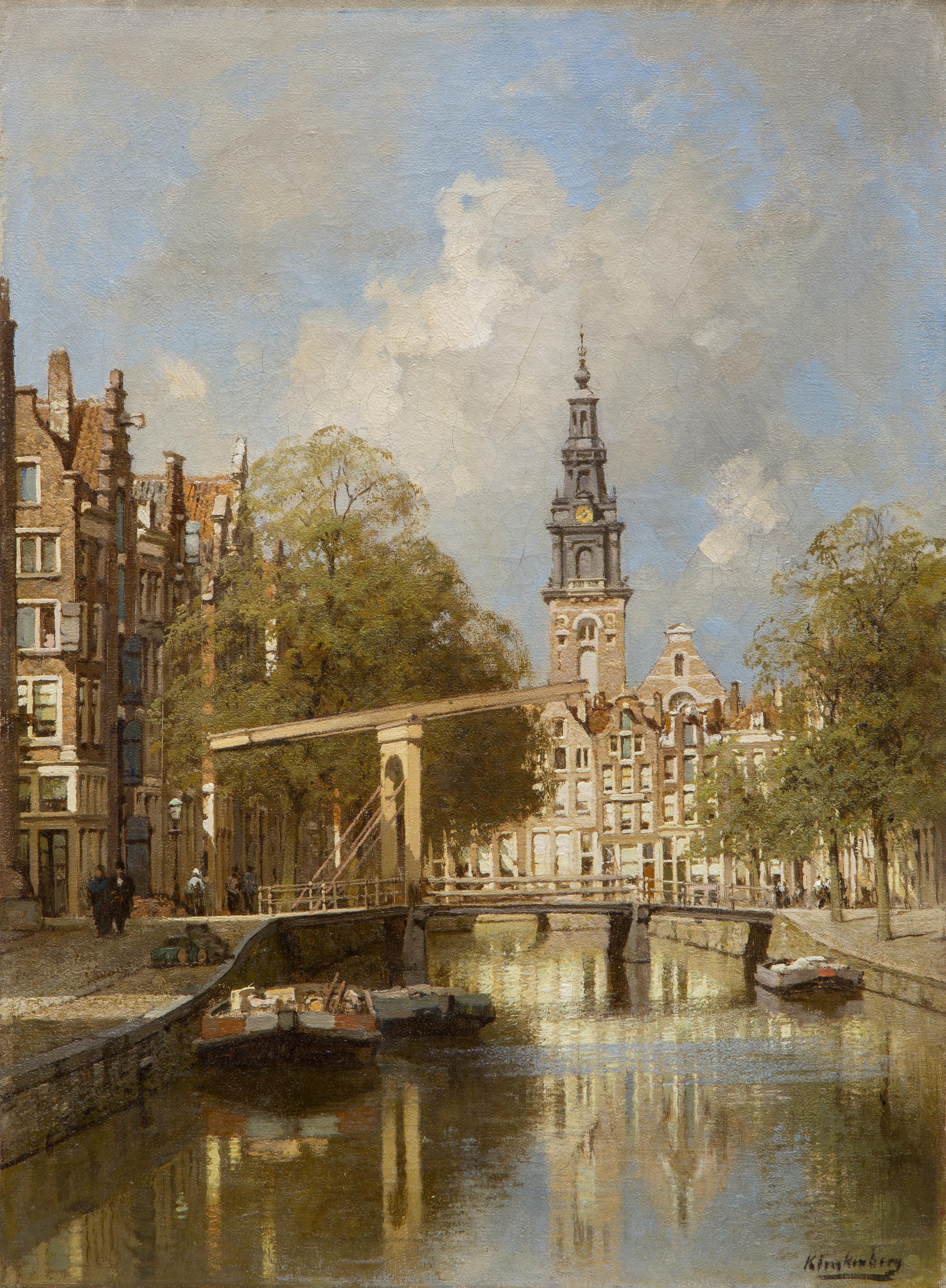 A view of Amsterdam, seen from the Groenburgwal with the Staalmeestersbrug on the houses of the Raamgracht and the Zuiderkerk A view of Amsterdam, seen from the Groenburgwal with the Staalmeestersbrug on the houses of the Raamgracht and the Zuiderkerk