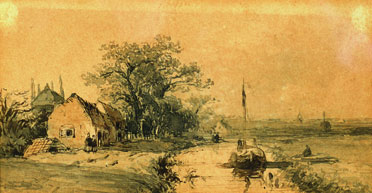 Landschapje Met Bedrijvigheid Aan Een Riviertje