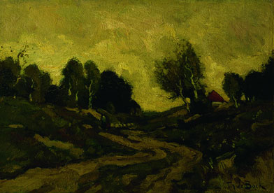 Figuren Op Een Zandweg In De Duinen En Op De Achtergrond Rechts Een Huis