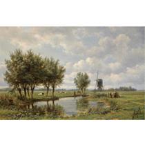 A Peasant Family On A Path Along A Waterway