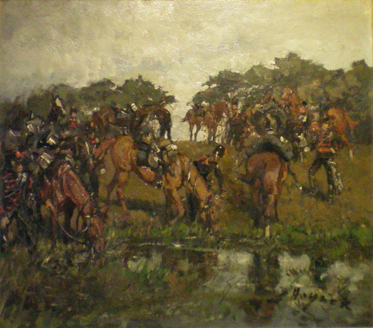Huzaren Laten De Paarden Drinken
