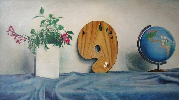 Stilleven Met Plant, Globe En Palet Stilleven Met Plant, Globe En Palet