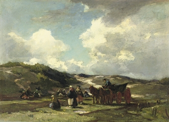 Mending fishing-nets in the dunes of Scheveningen