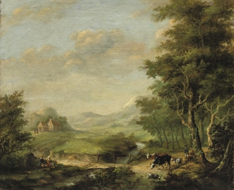 Cattle in a wooded landscape