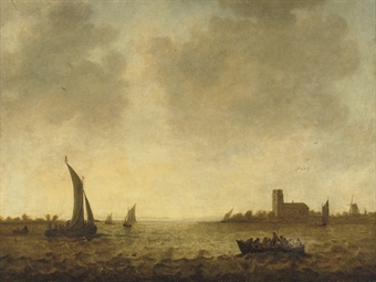 A view of Dordrecht with shipping on the Merwede