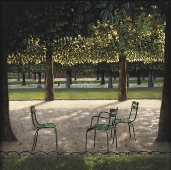 Chestnutpark with green chairs