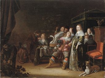 An elegant mixed company in an interior 