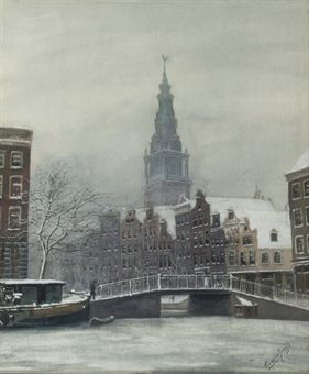 Wintersday in Amsterdam, the Zuidertoren beyond