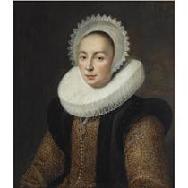 A GOLD EMBROIDERED DRESS WITH VLIEGER AND A MOLENSTEENKRAAG, AND A WHITE LACE BONNET A GOLD EMBROIDERED DRESS WITH VLIEGER AND A MOLENSTEENKRAAG, AND A WHITE LACE BONNET