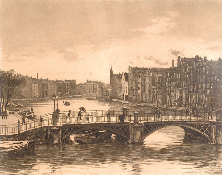 Gezicht op de Binnen-Amstel en de Halvemaansteegbrug