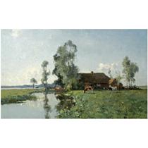 A SUNNY VIEW OF A FARM IN A POLDERLANDSCAPE