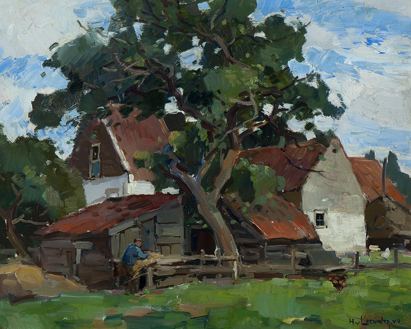 Een boer werkend bij het huis Een boer werkend bij het huis