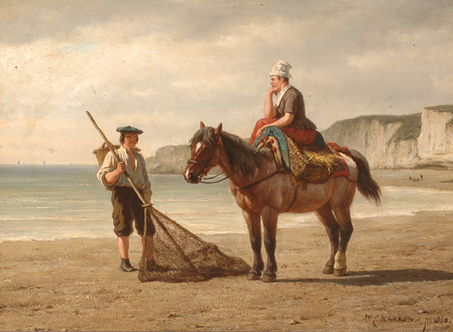 Normandische schelpenvissers aan de kust