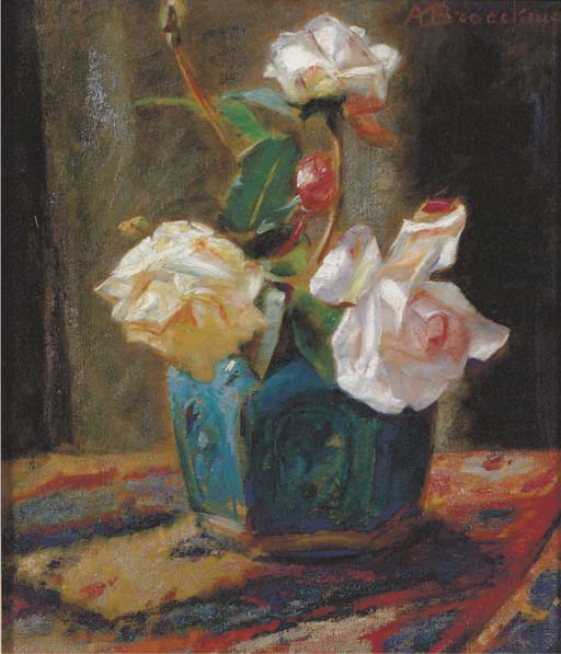 Still life with roses in a ginger jar